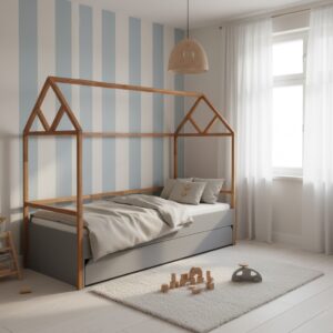 Mladostniška postelja v obliki hiše s predalom Isabella Grey 90x200 cm