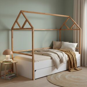 Mladostniška postelja v obliki hiše s predalom Isabella White 90x200 cm